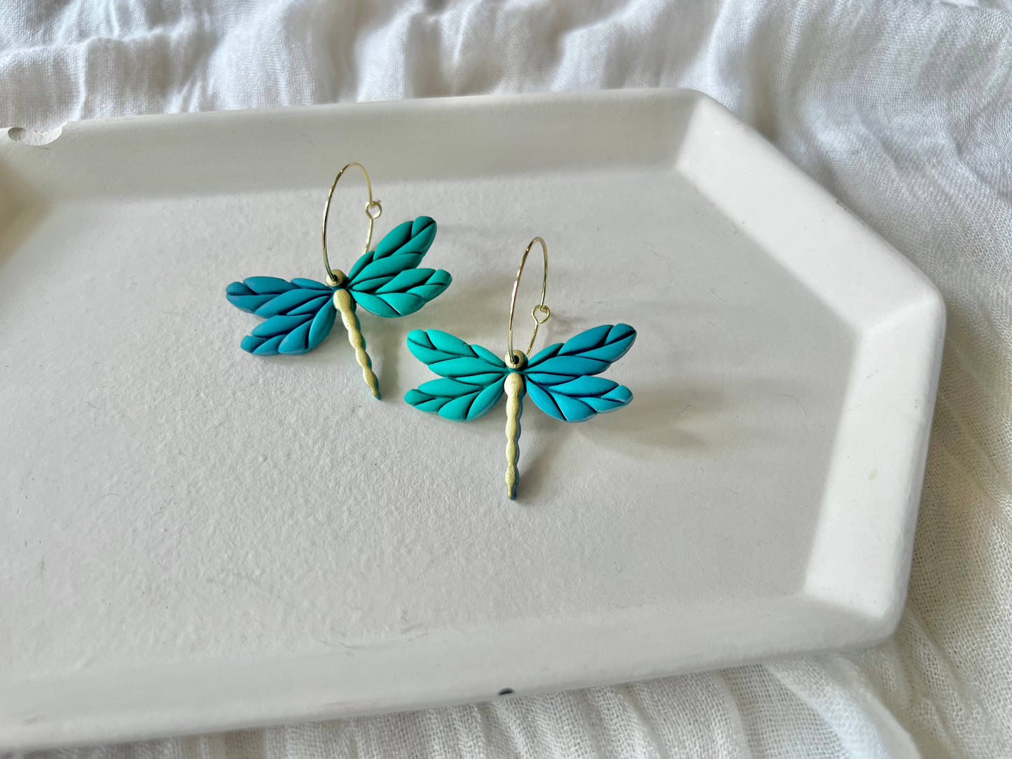 Dragonfly Earrings, Dragonfly Clay Hoops, Dragonfly Hoops