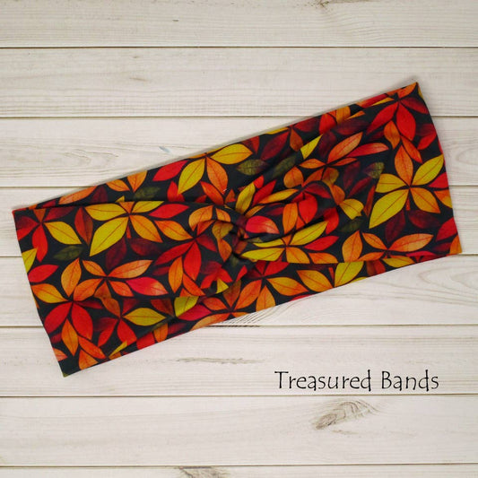 Falling Leaves Print Knit Twist Headband