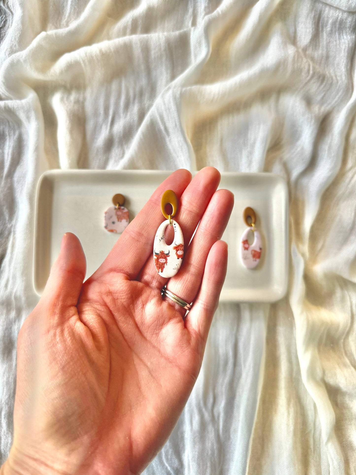 Highland Cow Earrings, Highland Cow Clay Earrings