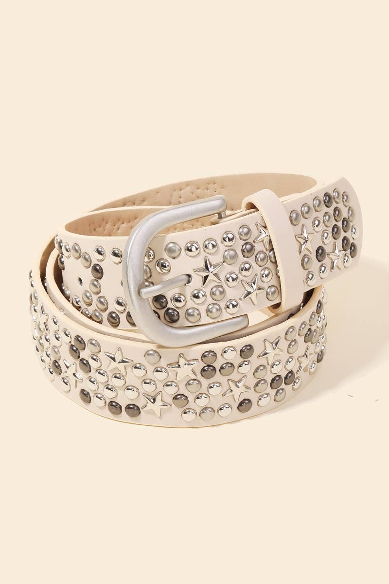 Metallic Stars And Stud Faux Leather Belt