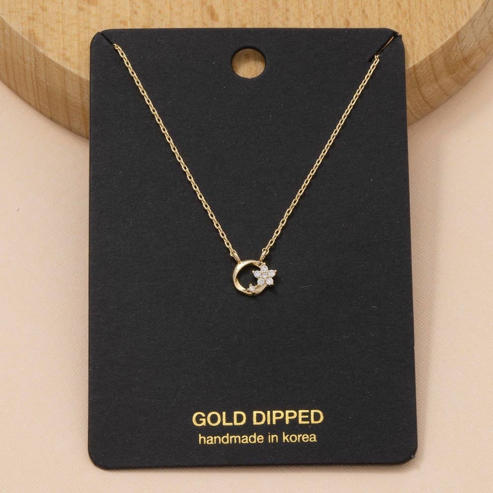 Cz Flower Circle Charm Necklace