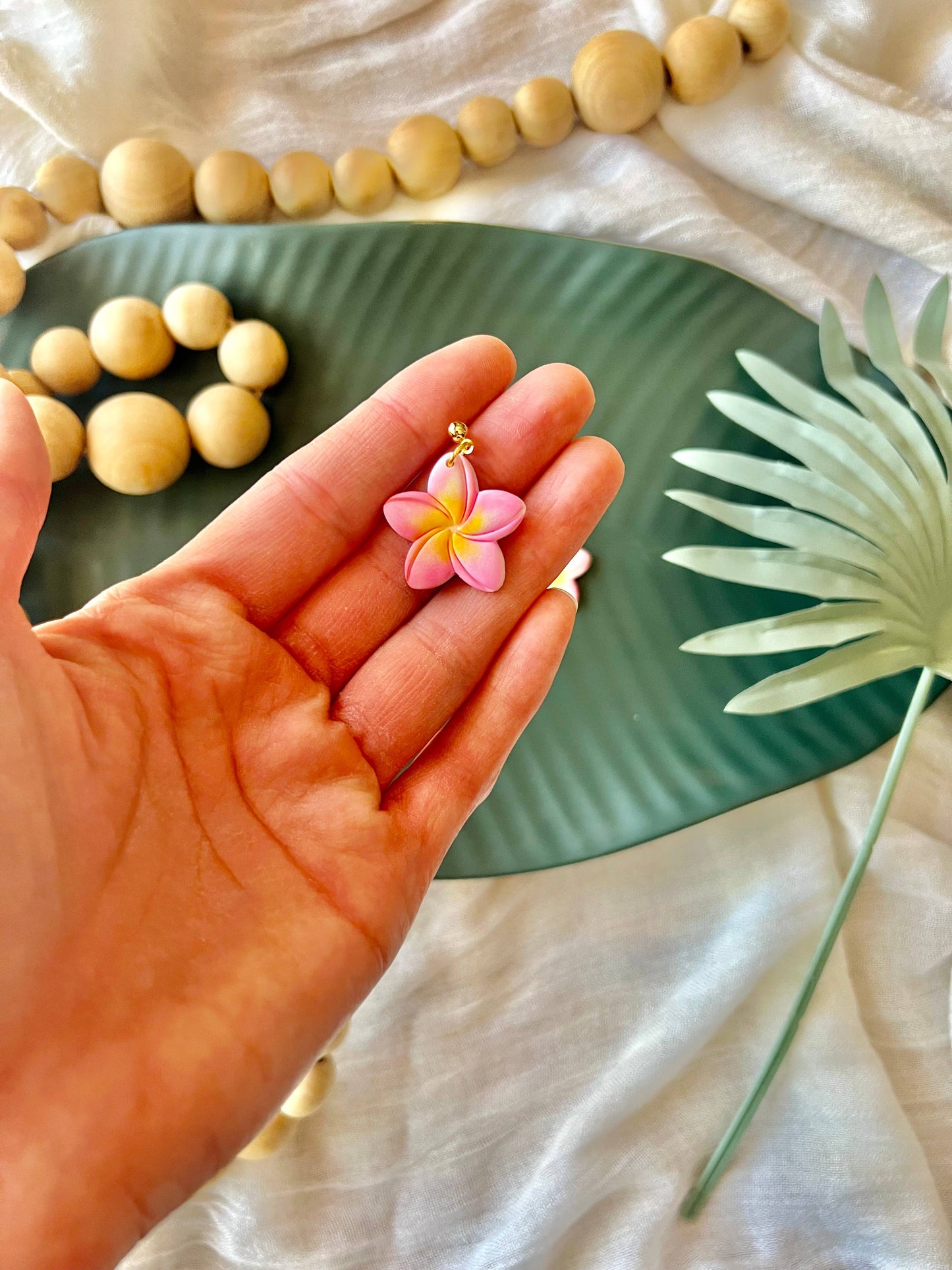 Plumeria Earrings, Flower Clay Earrings, Plumeria Studs