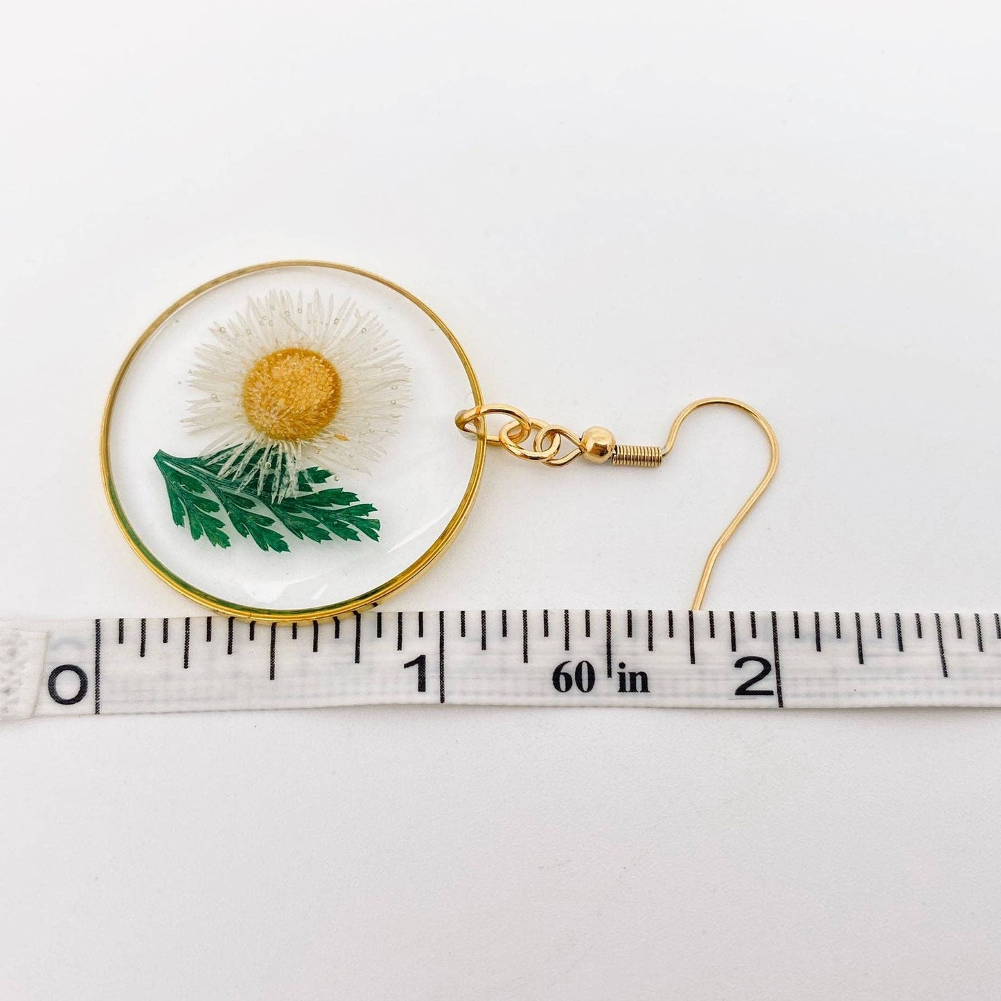 Chrysanthemum & Fern Leaf Dried Flowers Round Earrings - PDF