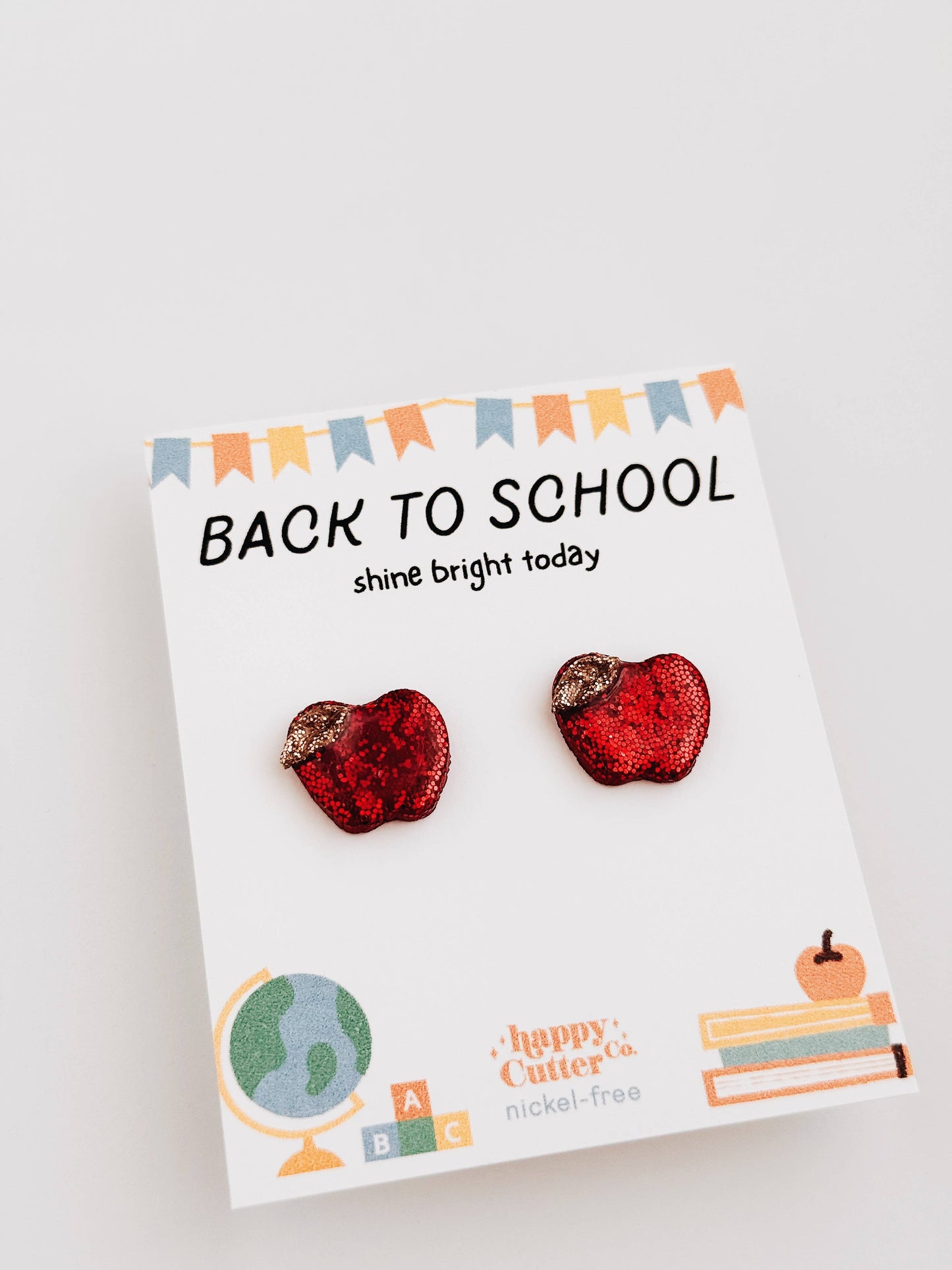 Glitter Apple Stud Earrings | Back to School Gift Studs