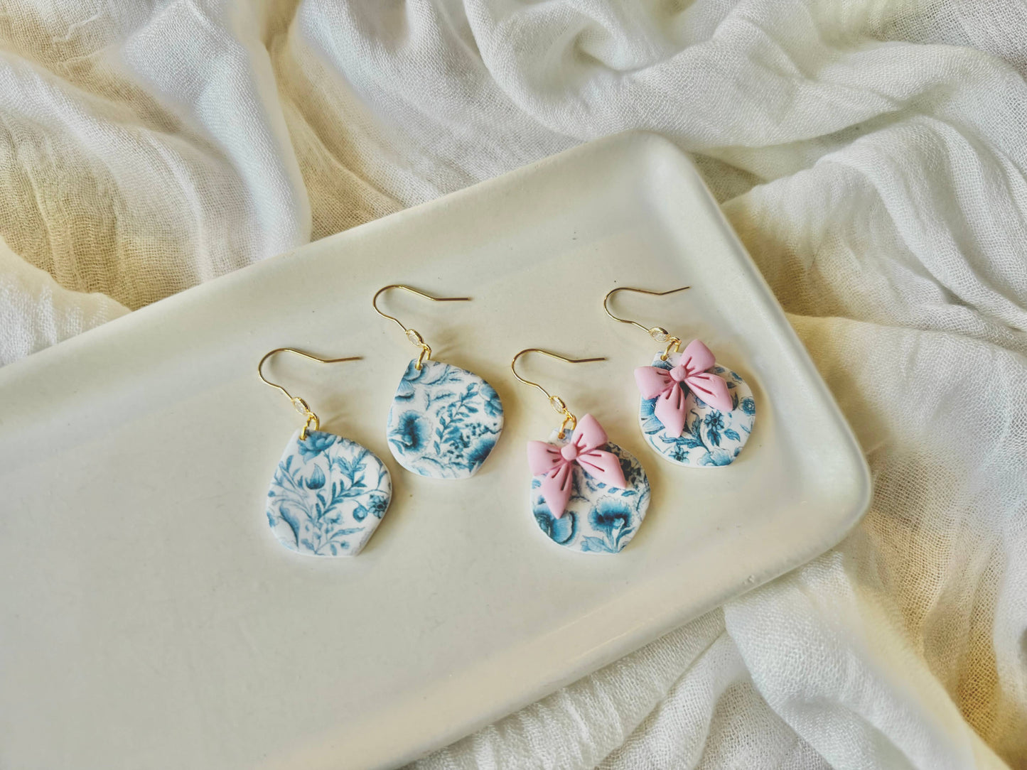 Blue Floral Earrings, Floral Clay Earrings