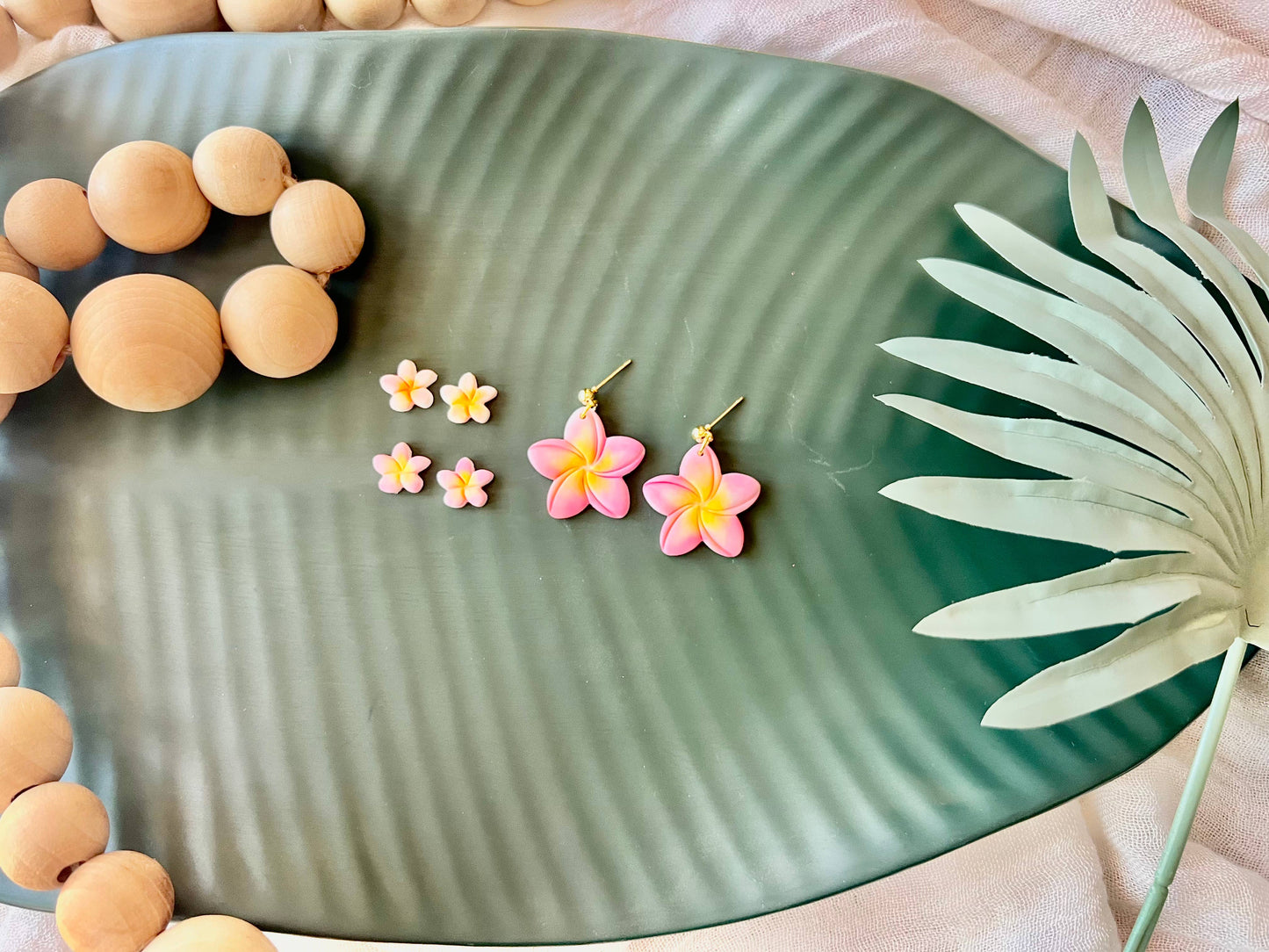 Plumeria Earrings, Flower Clay Earrings, Plumeria Studs