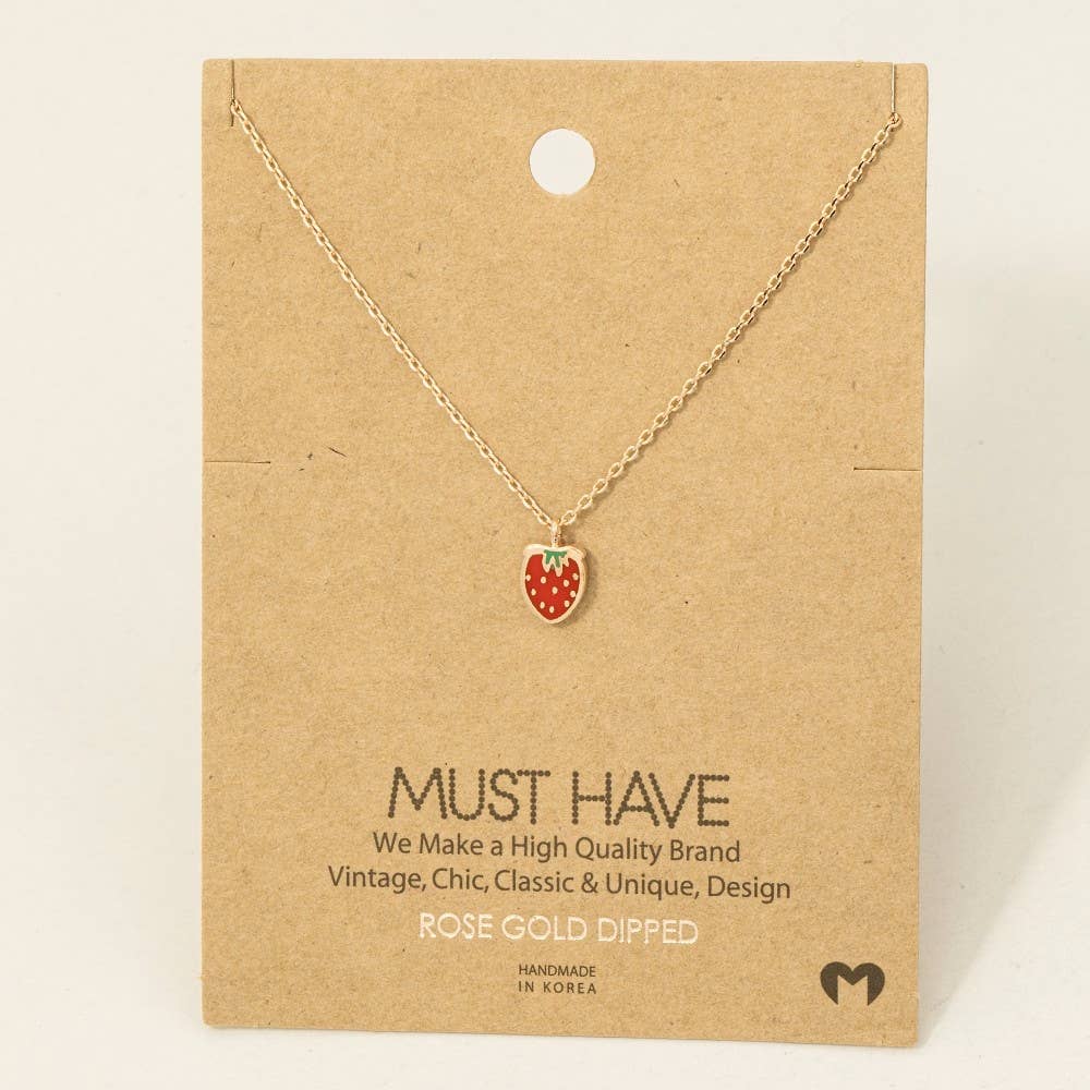 Gold Dipped Epoxy Strawberry Pendant Necklace