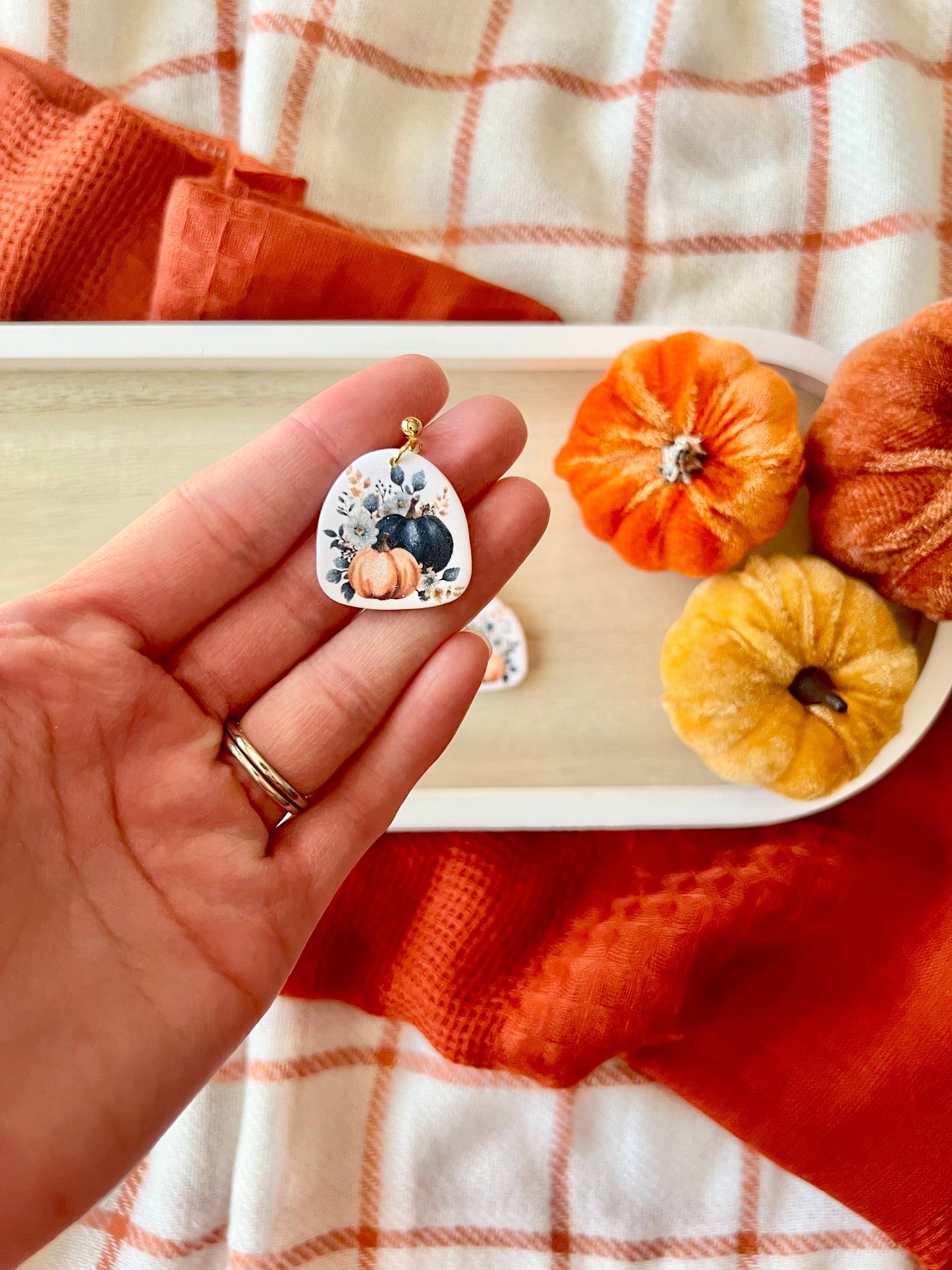 Pumpkin Clay Earrings, Navy Pumpkin Earrings, Fall Earrings