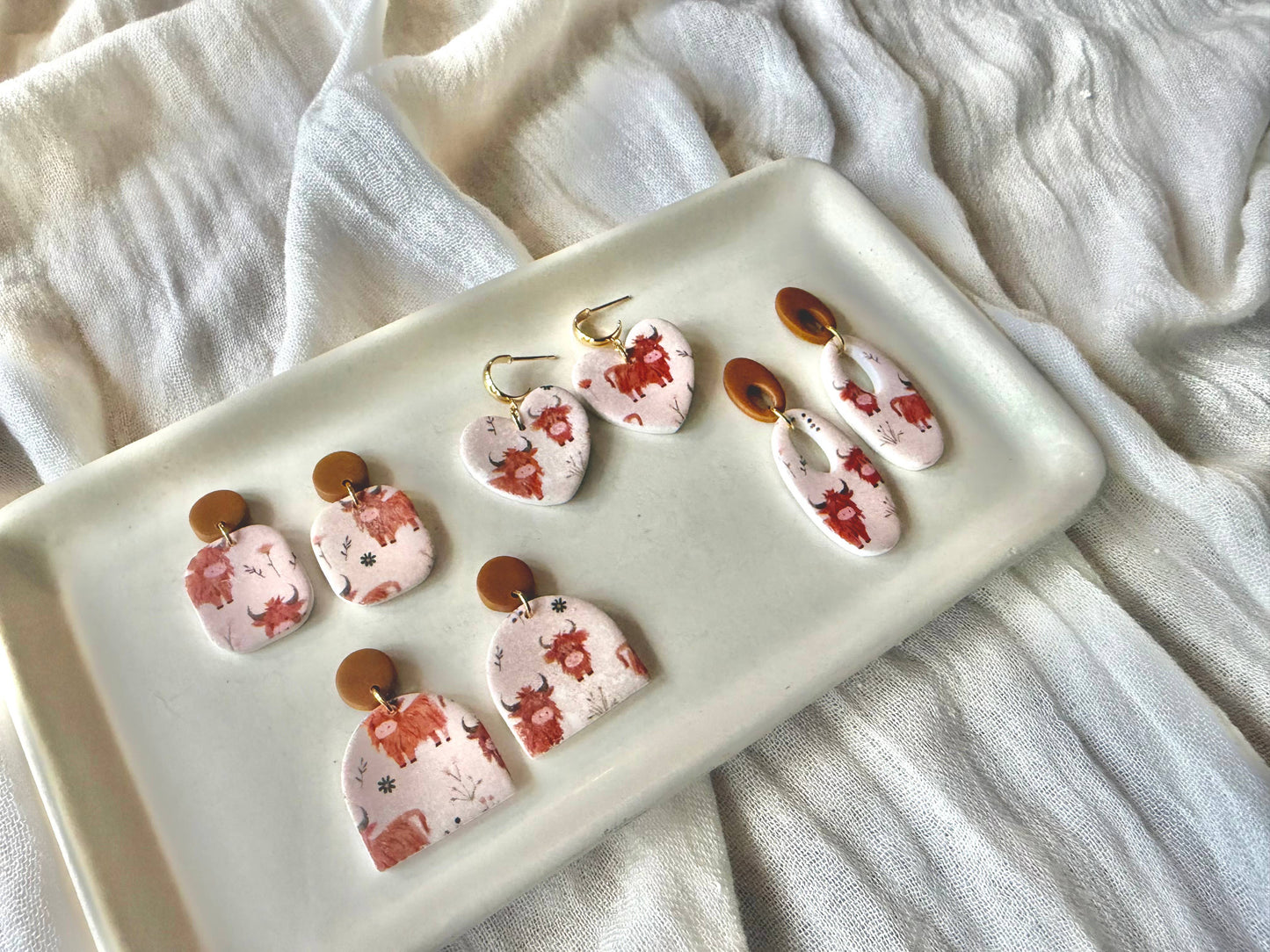 Highland Cow Earrings, Highland Cow Clay Earrings