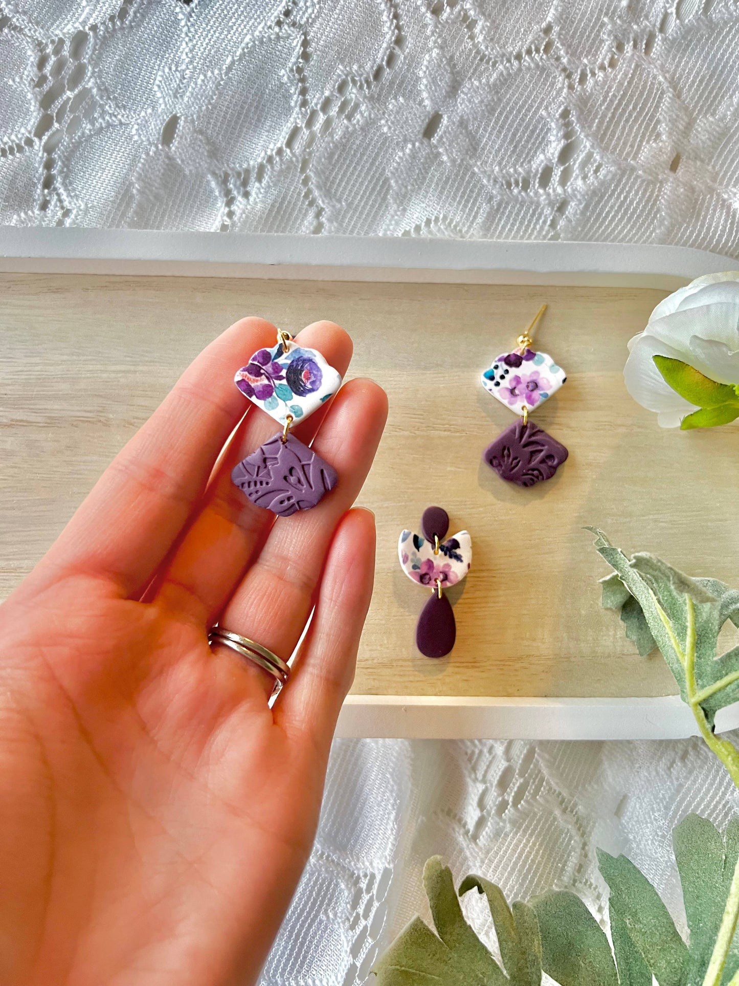 Purple Floral Earrings, Purple Flower Earrings