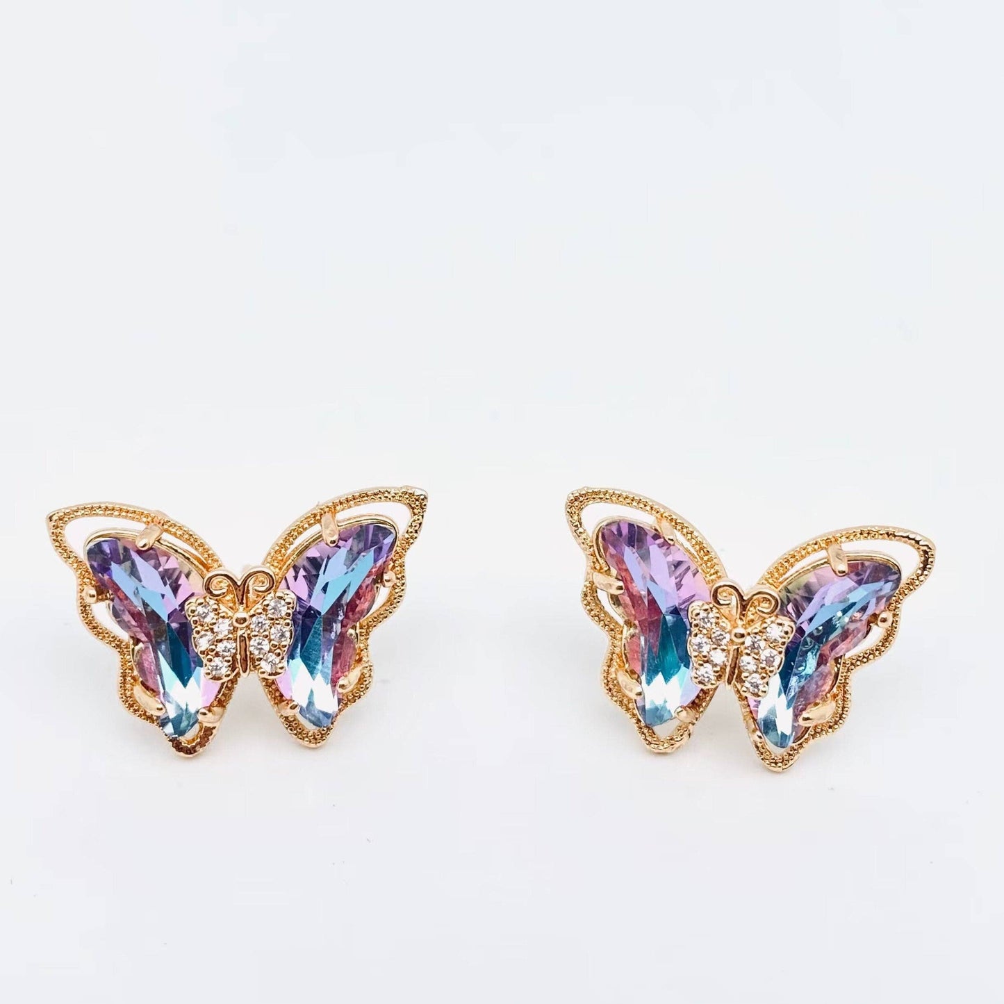 Gradient Butterfly Stud Earrings Inlaid Cubic Zirconia