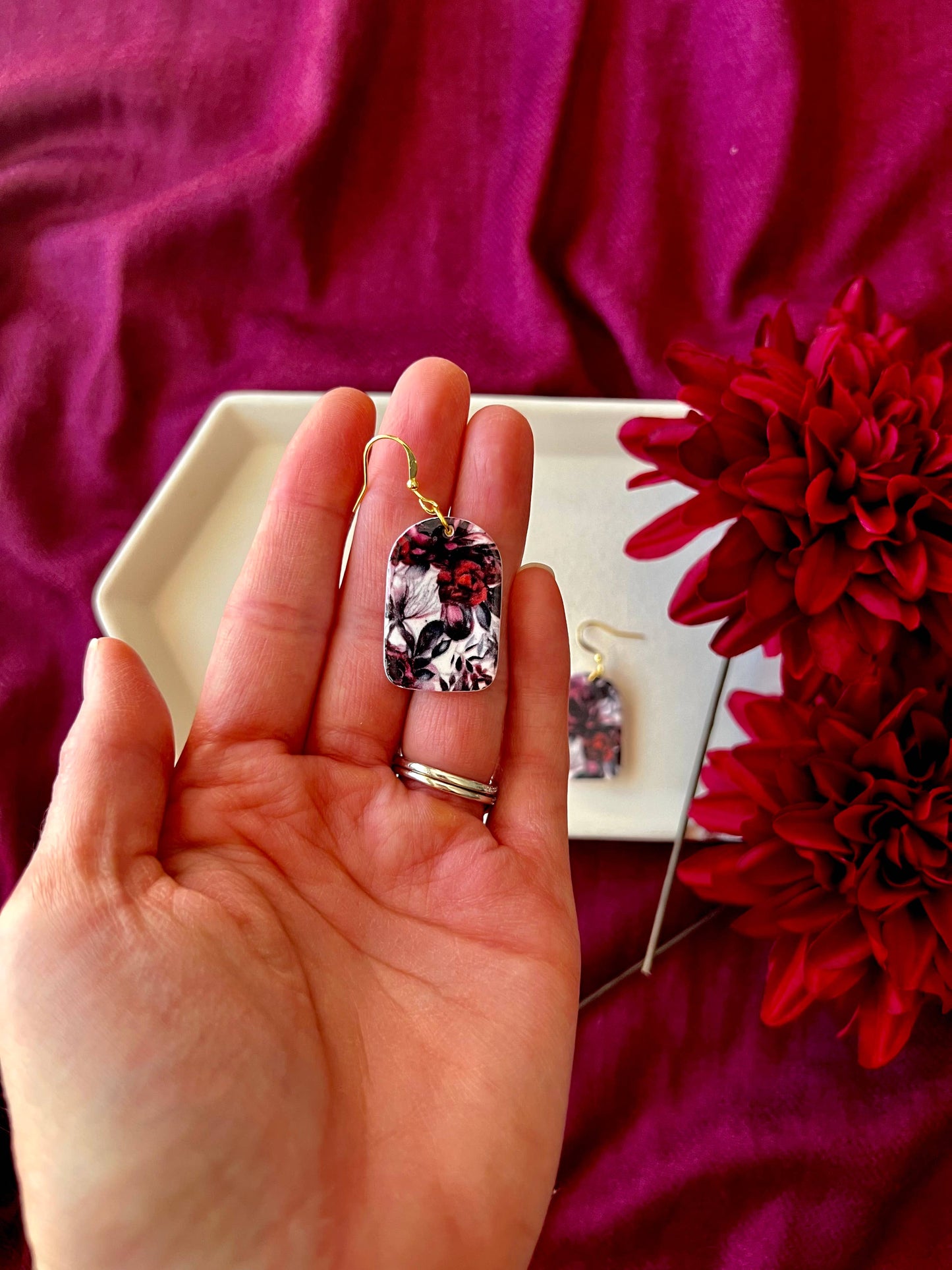 Dark Floral Earrings, Fall Floral Earrings, Fall Earrings
