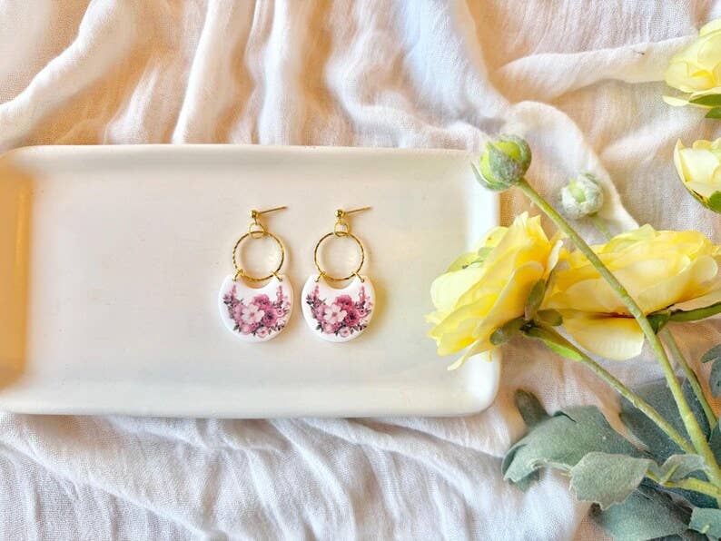 Pink Flower Earrings, Pink Floral Earrings
