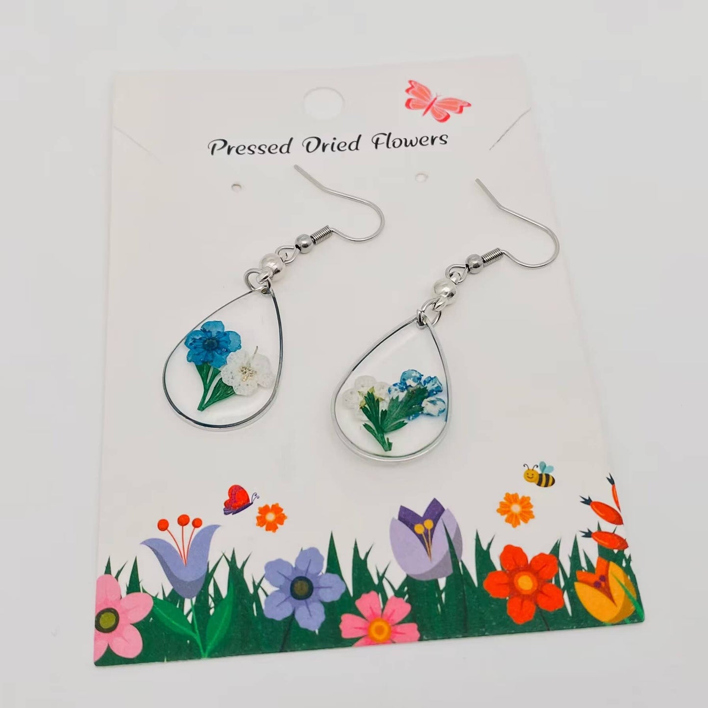 Daffodil & Grass Dried Flowers Drop Pendant Earrings - PDF