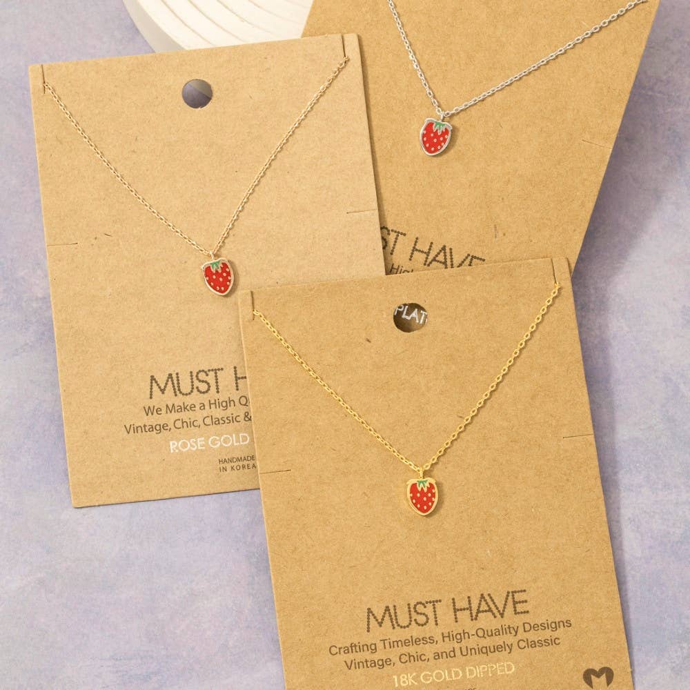 Gold Dipped Epoxy Strawberry Pendant Necklace