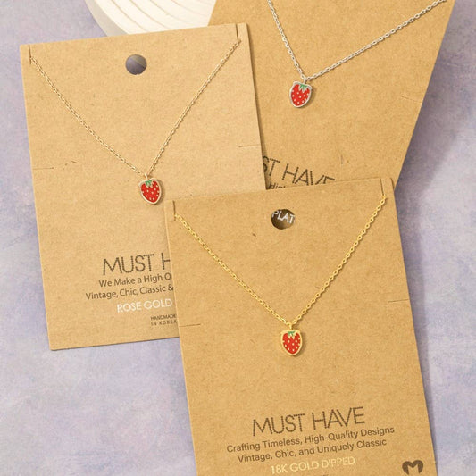 Gold Dipped Epoxy Strawberry Pendant Necklace