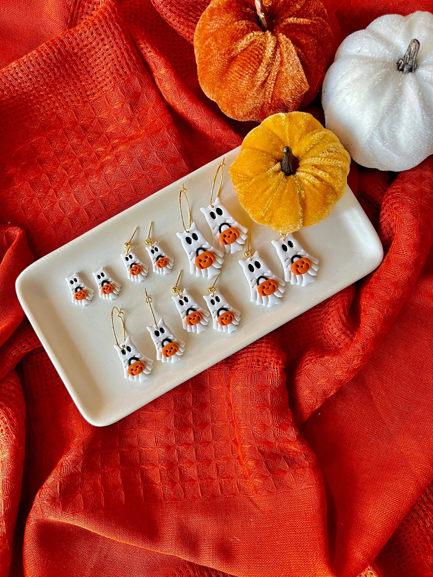Ghost Cat Clay Earrings, Trick or Treat Earrings, Ghost Stud