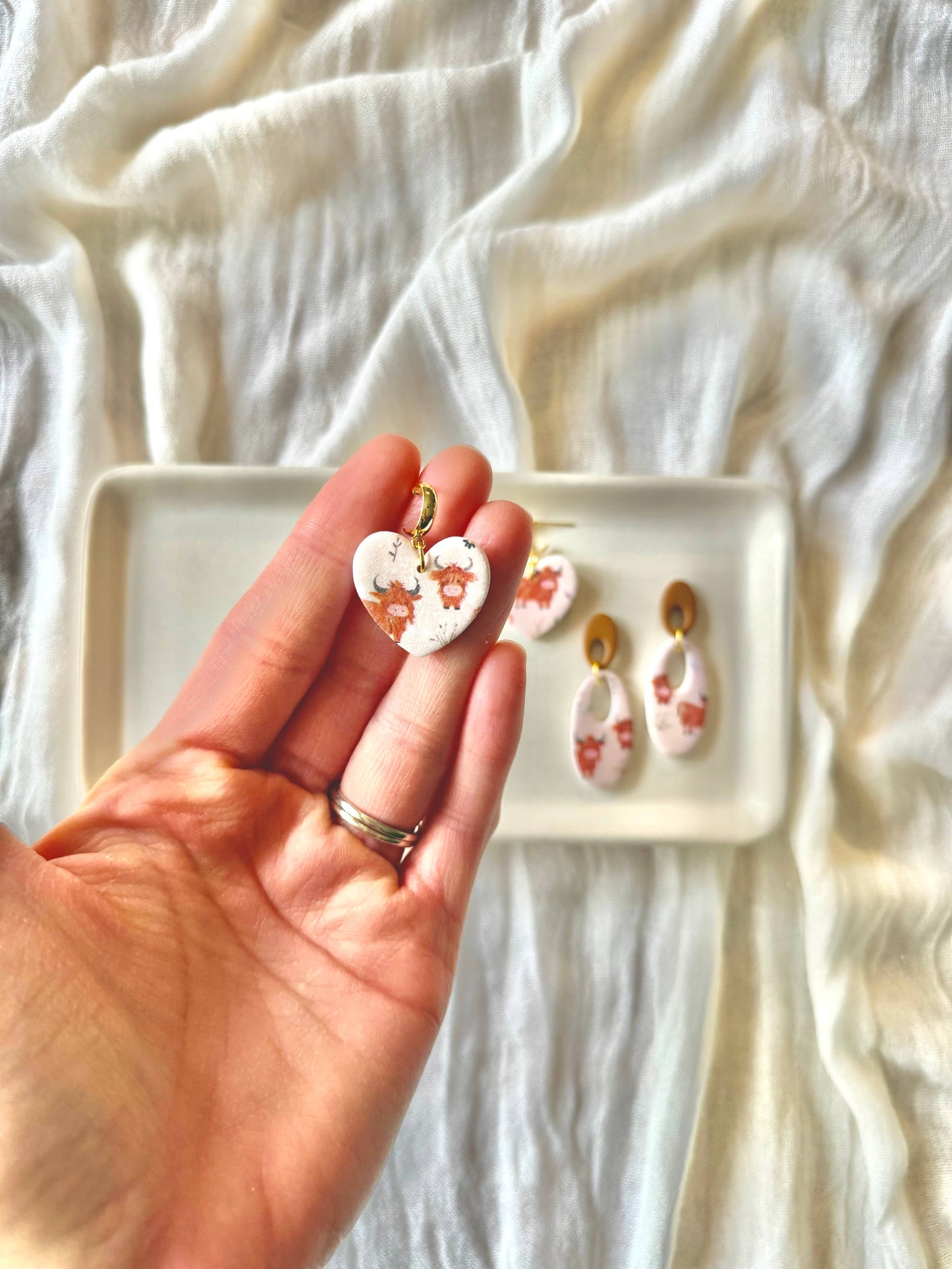 Highland Cow Earrings, Highland Cow Clay Earrings