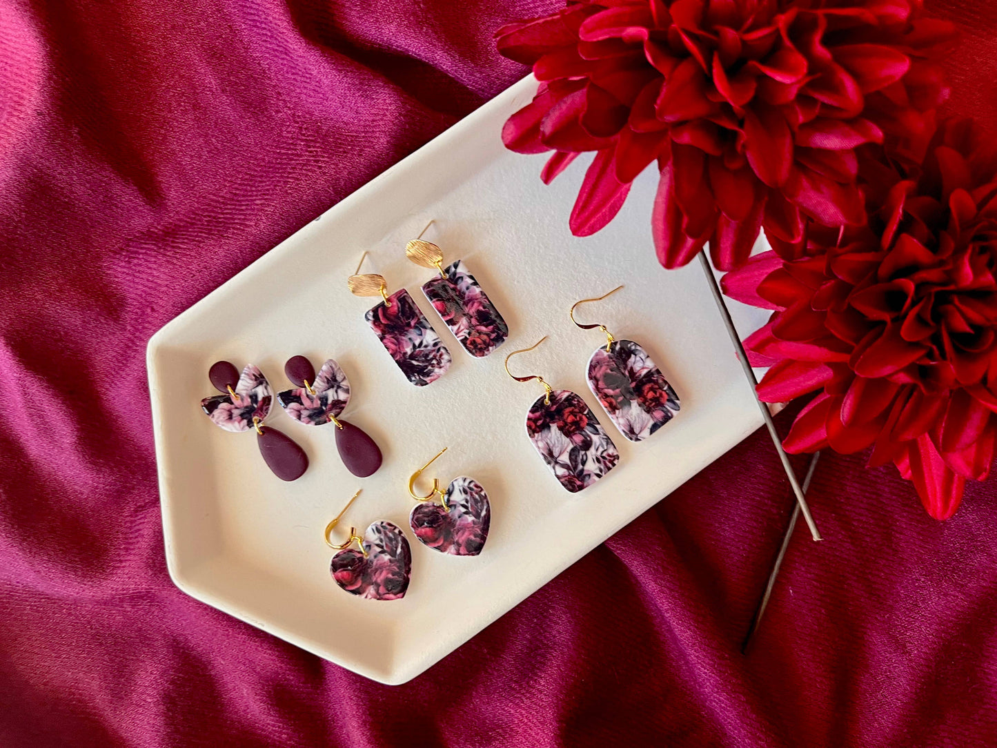Dark Floral Earrings, Fall Floral Earrings, Fall Earrings