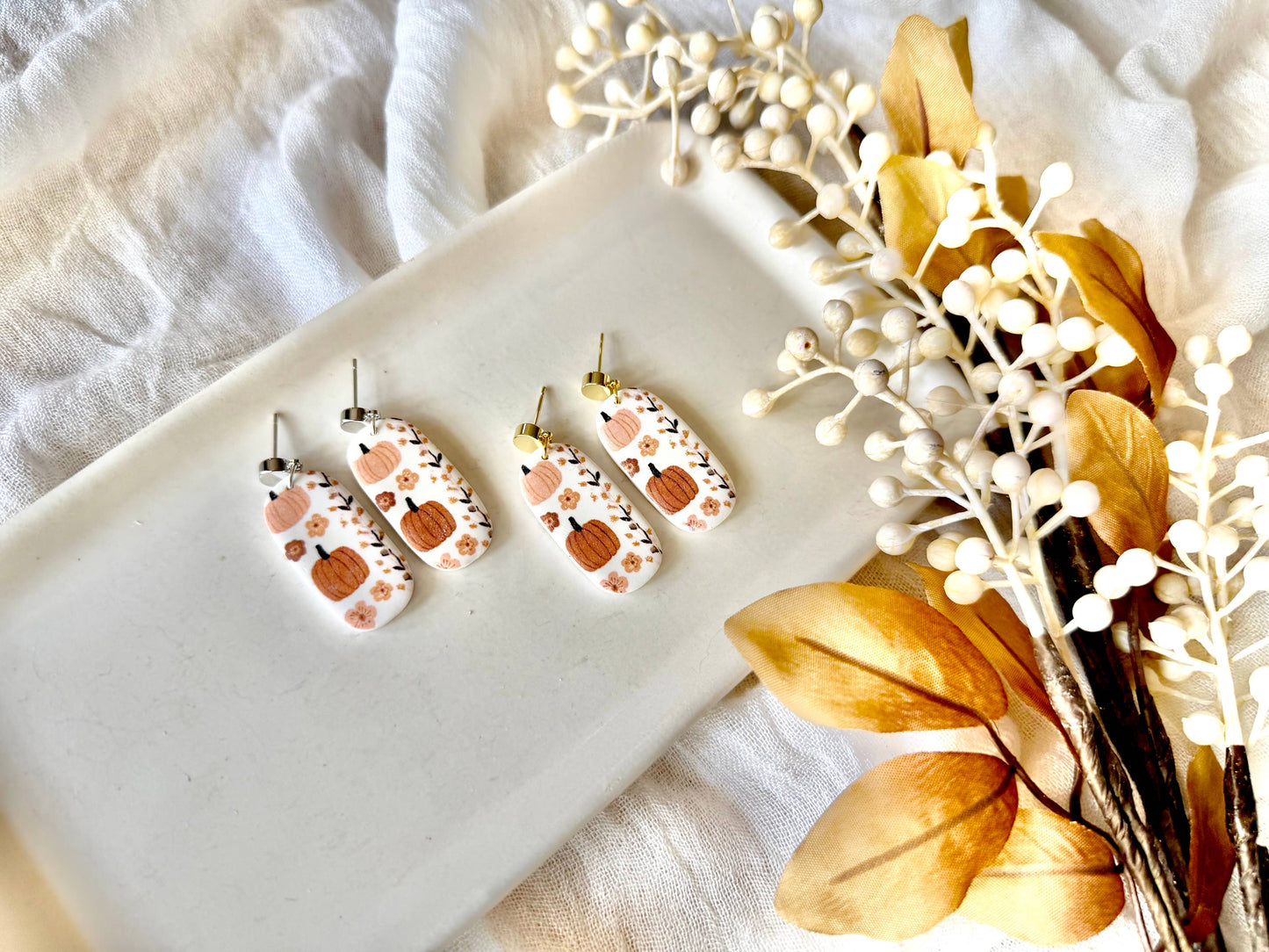 Neutral Pumpkin Earrings, Boho Pumpkin Earrings