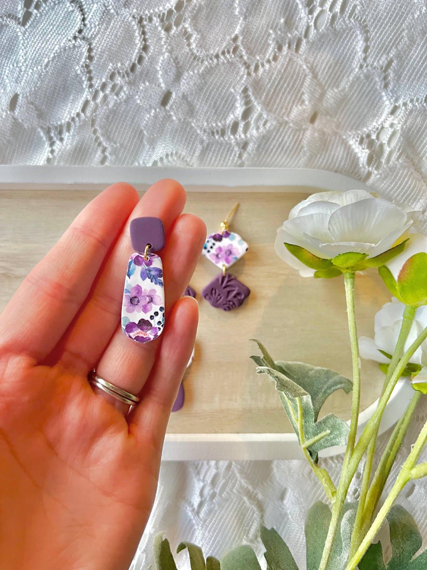 Purple Floral Earrings, Purple Flower Earrings