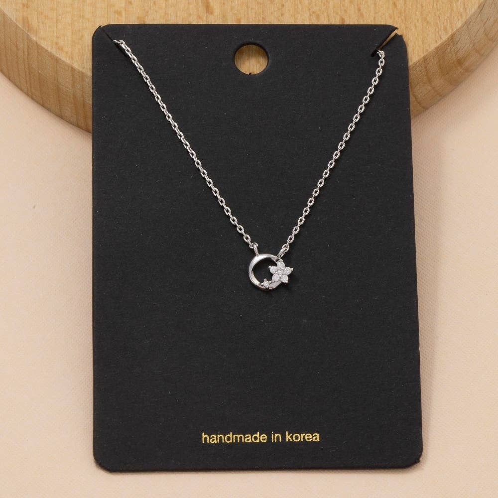 Cz Flower Circle Charm Necklace