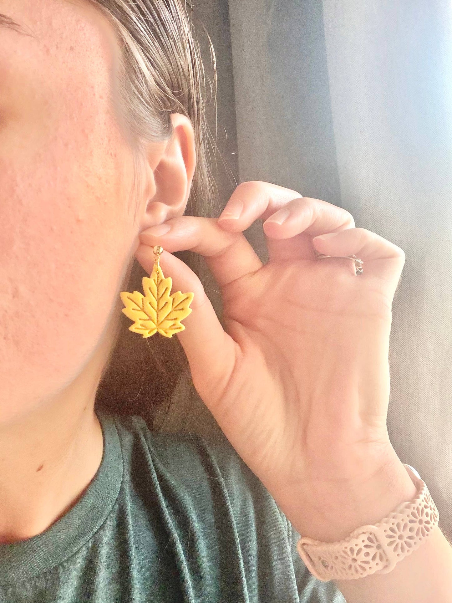 Maple Leaf Earrings, Leaf Clay Earrings, Maple Leaf Hoops