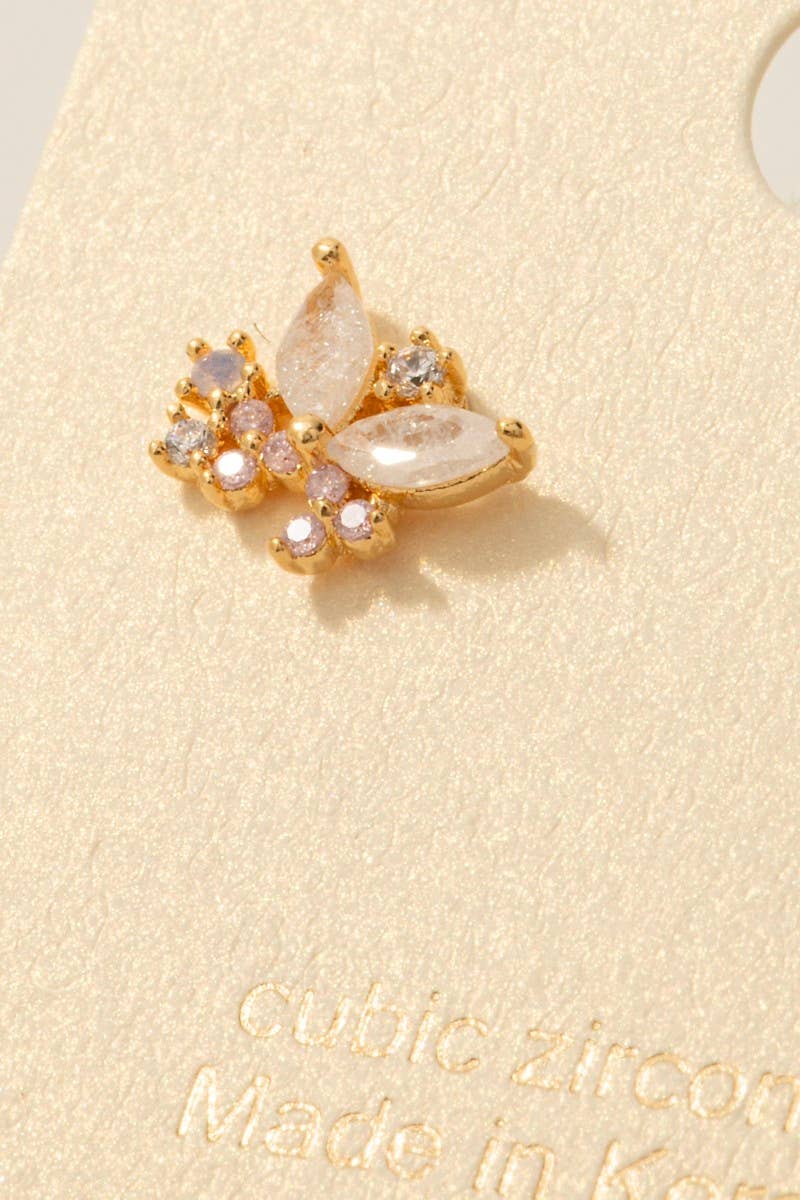 Gold Dipped Cz Cluster Butterfly Stud Earrings