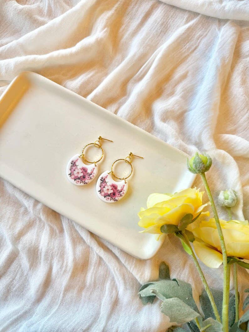 Pink Flower Earrings, Pink Floral Earrings