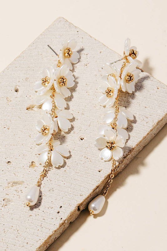 Pearl Flower Charm Chains And Bead Dangle Earrings