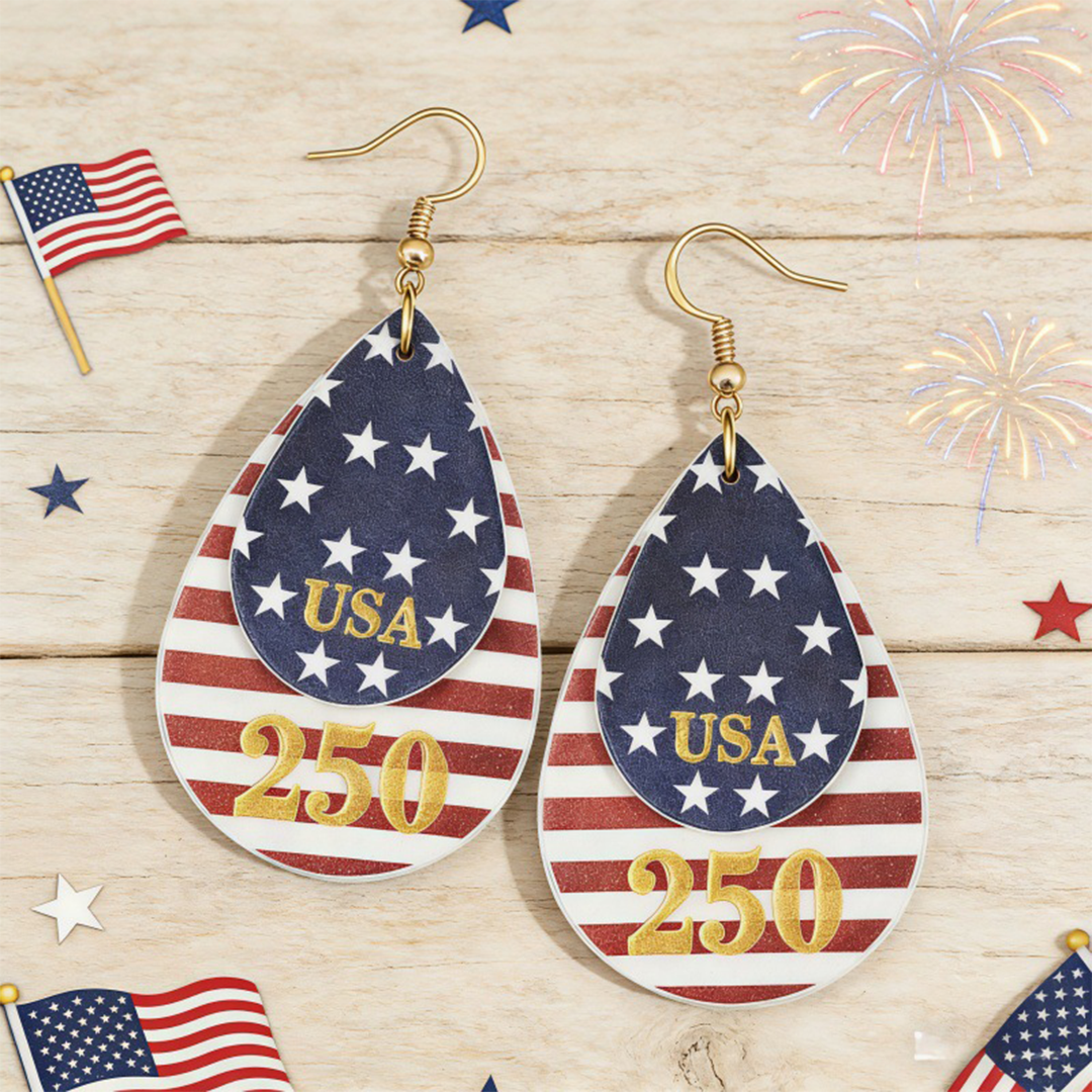 Independence Day Flag Stripe Star PU Leather Earrings SP684