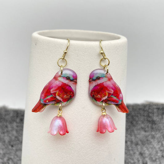Picking Flowers Resin Birds Dangle Earrings