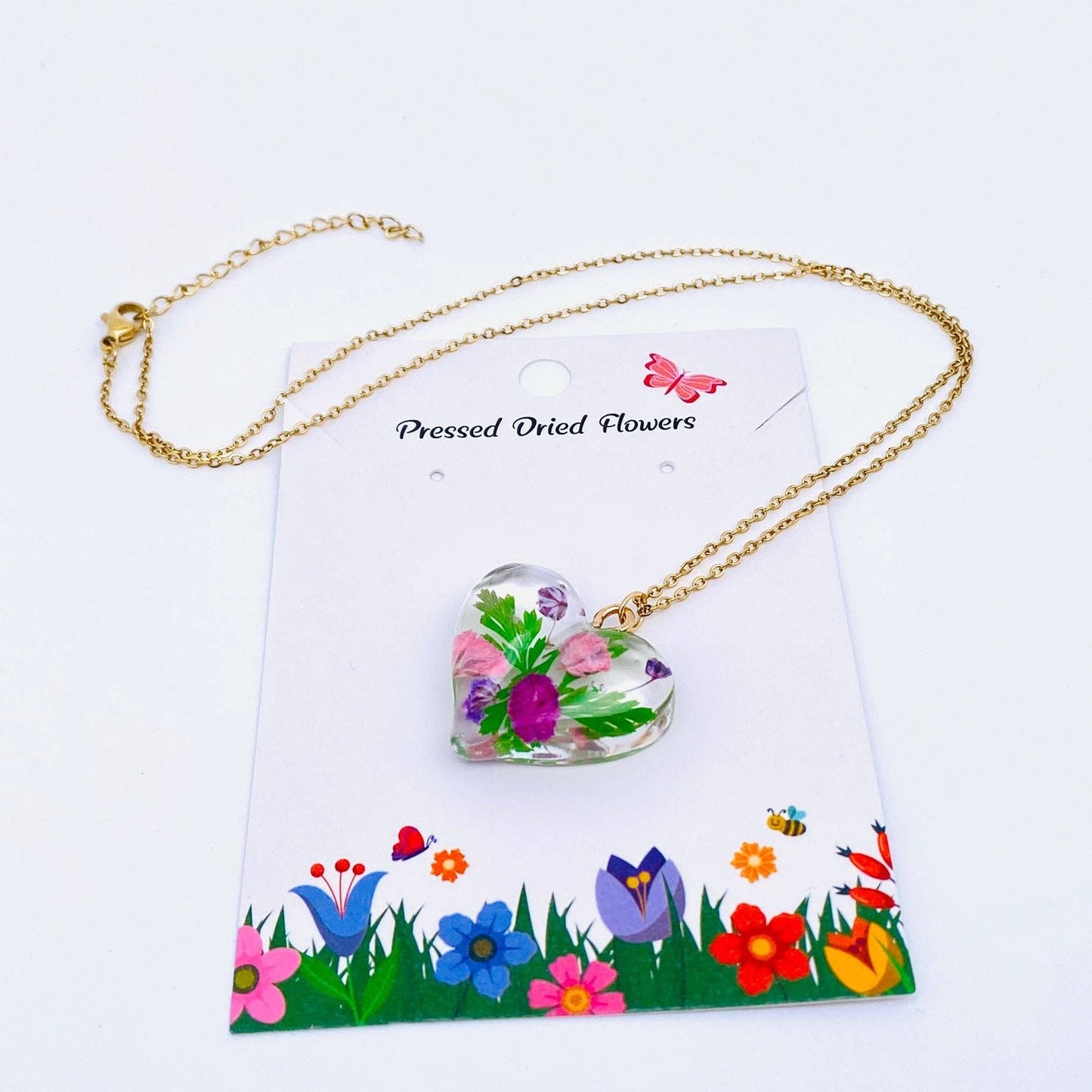 Baby's Breath & Fern Heart-shaped Dried Flower Necklace -PDF
