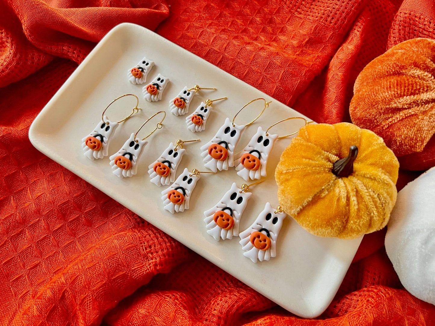 Ghost Cat Clay Earrings, Trick or Treat Earrings, Ghost Stud