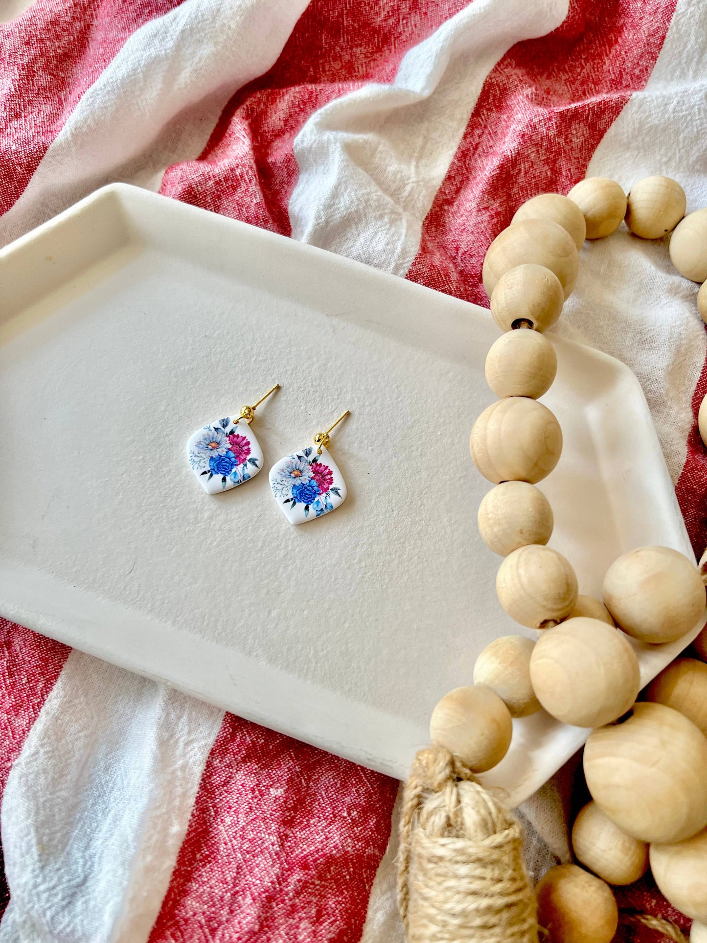 Patriotic Floral Earrings, July Flower Earrings