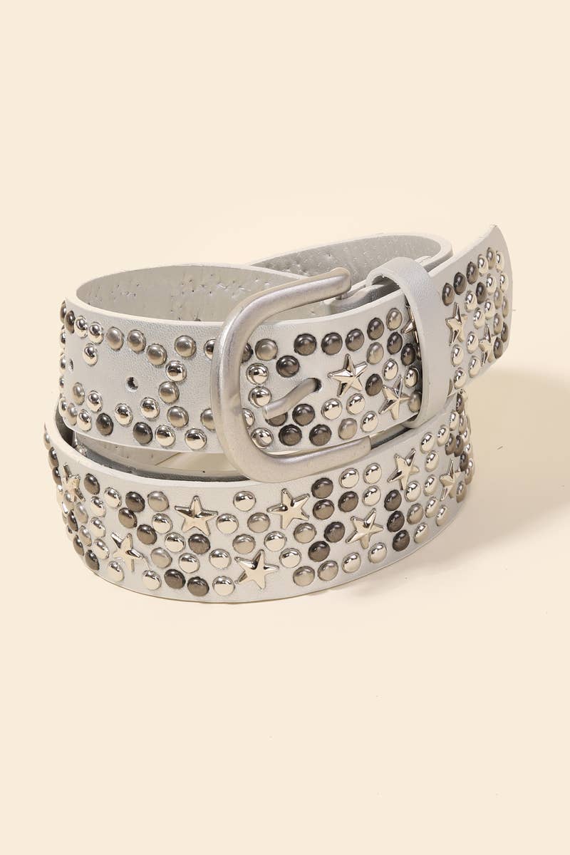 Metallic Stars And Stud Faux Leather Belt