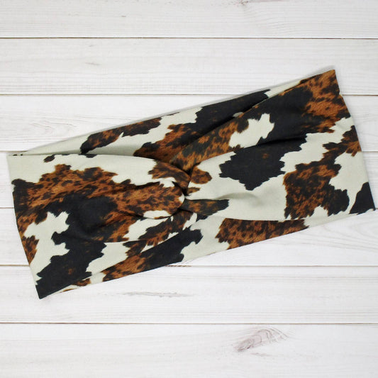 Cowhide Brindle Brown Black Western Print Twist Headband