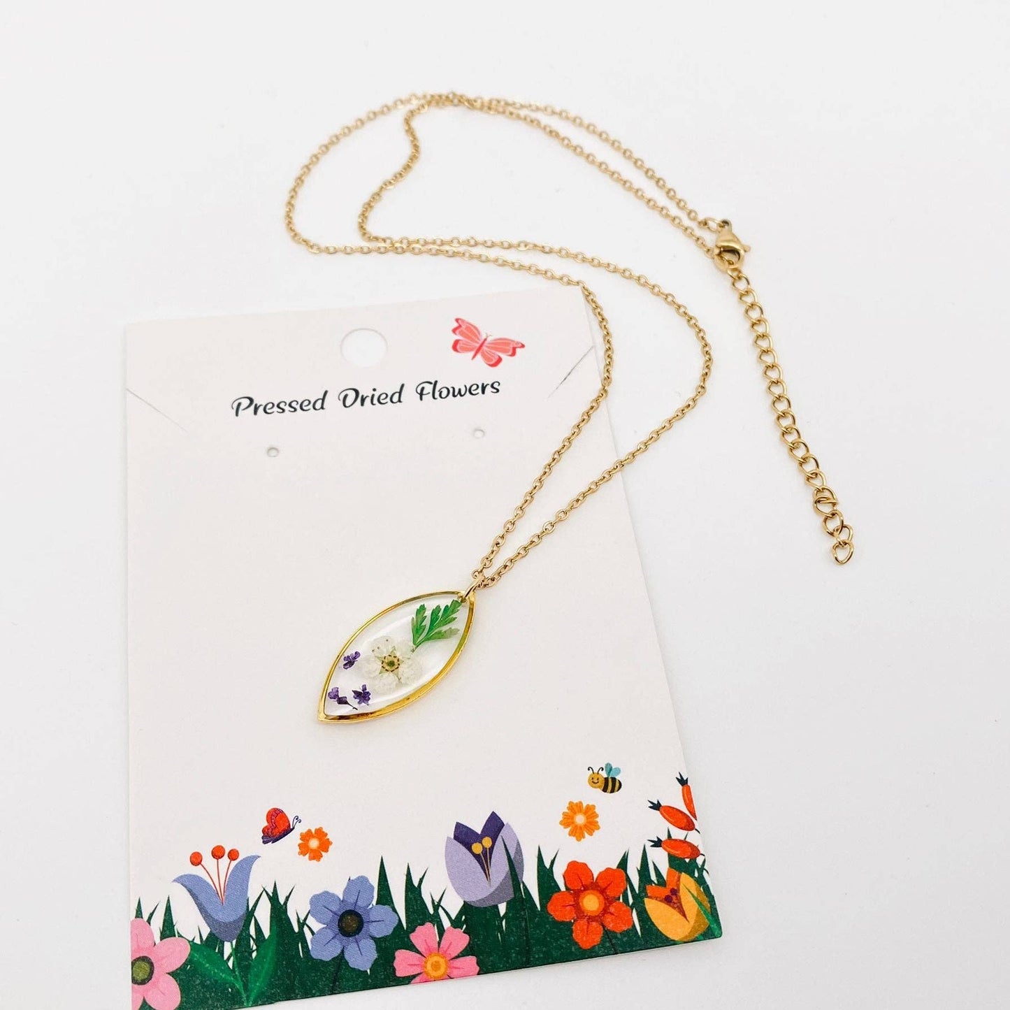 Floral Geometric Dried Flowers Stainless Steel Necklace -PDF