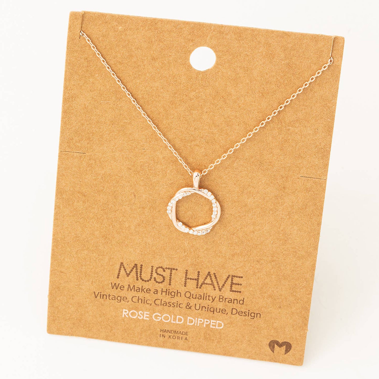 Gold Dipped Dainty Circle Twist Pendant Necklace