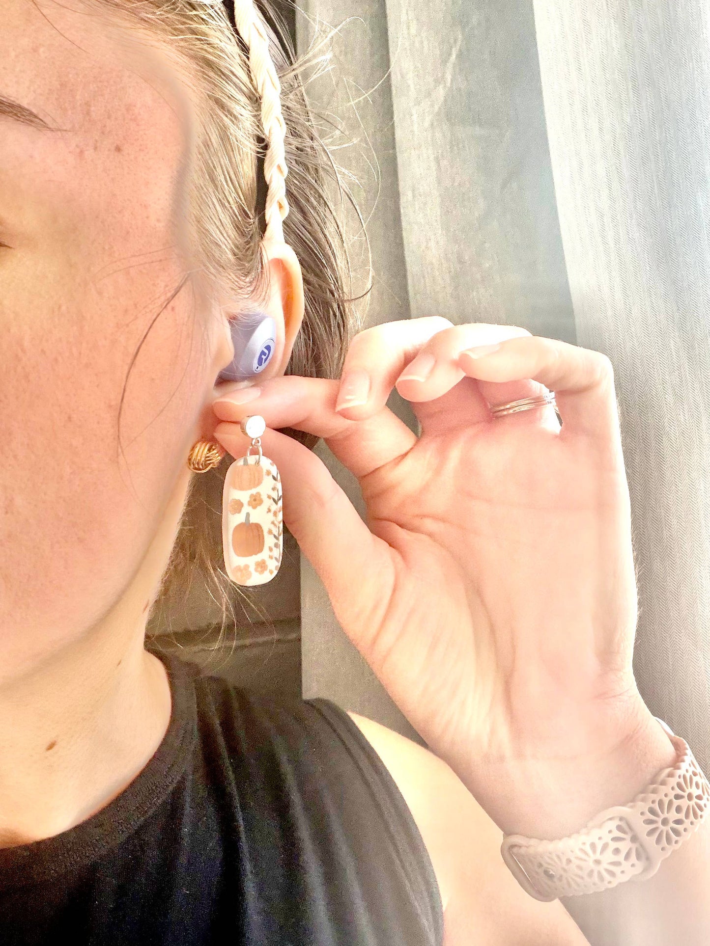 Fall Floral Earrings, Fall Clay Earrings, Neutral Earrings