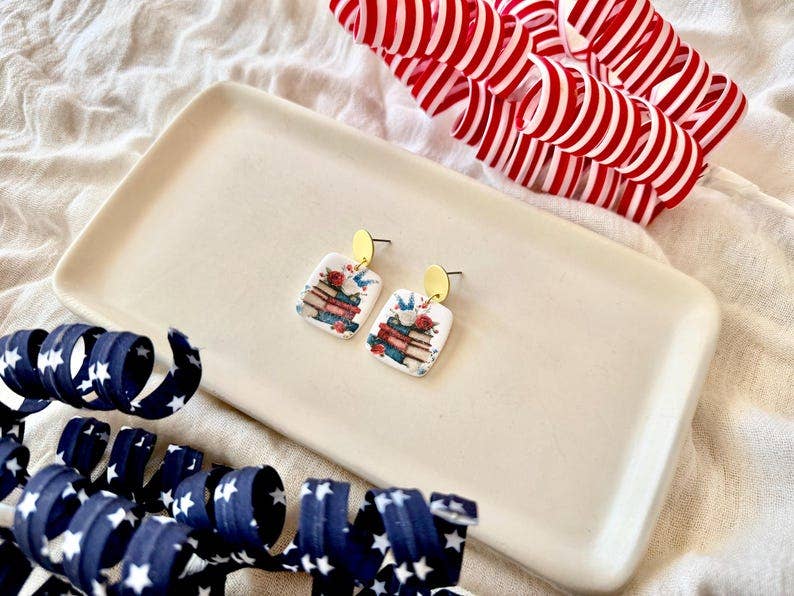 Patriotic Book Earrings, Book Clay Earrings