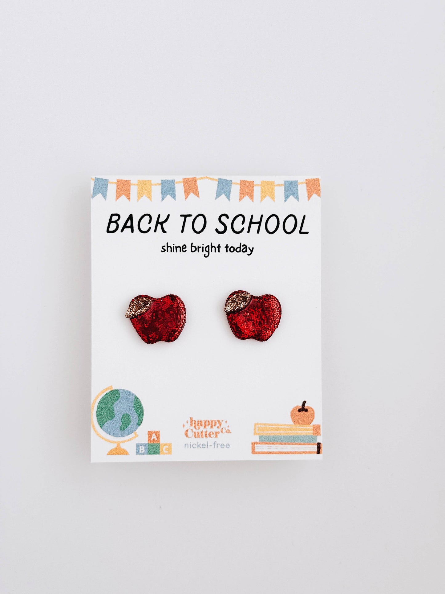 Glitter Apple Stud Earrings | Back to School Gift Studs