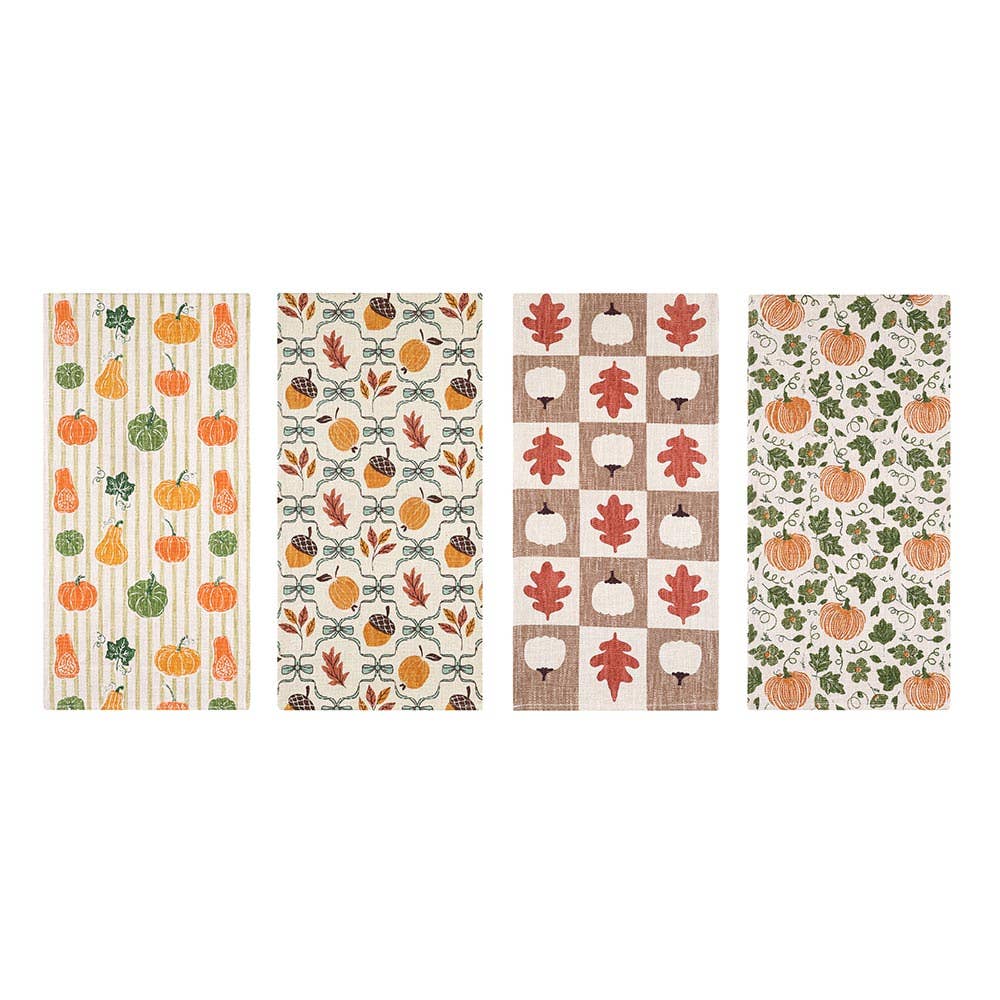 Fall Autumn Pumpkin Leaf Checkered Pattern Printed Table Runner
