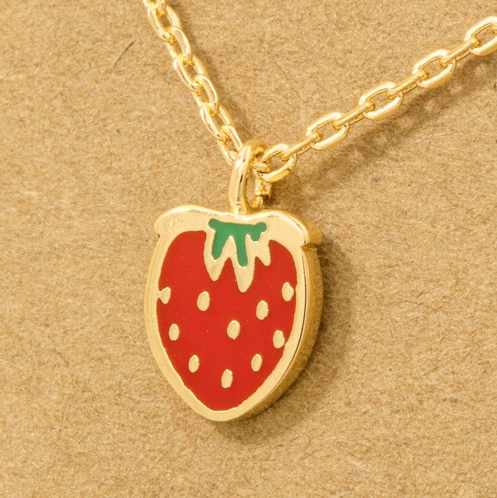 Gold Dipped Epoxy Strawberry Pendant Necklace