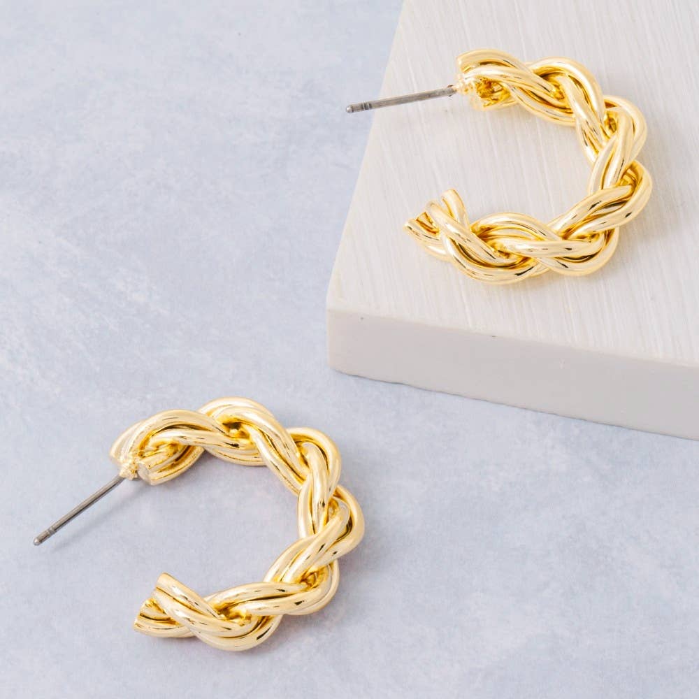 Metallic Braid Twist Hoop Earrings