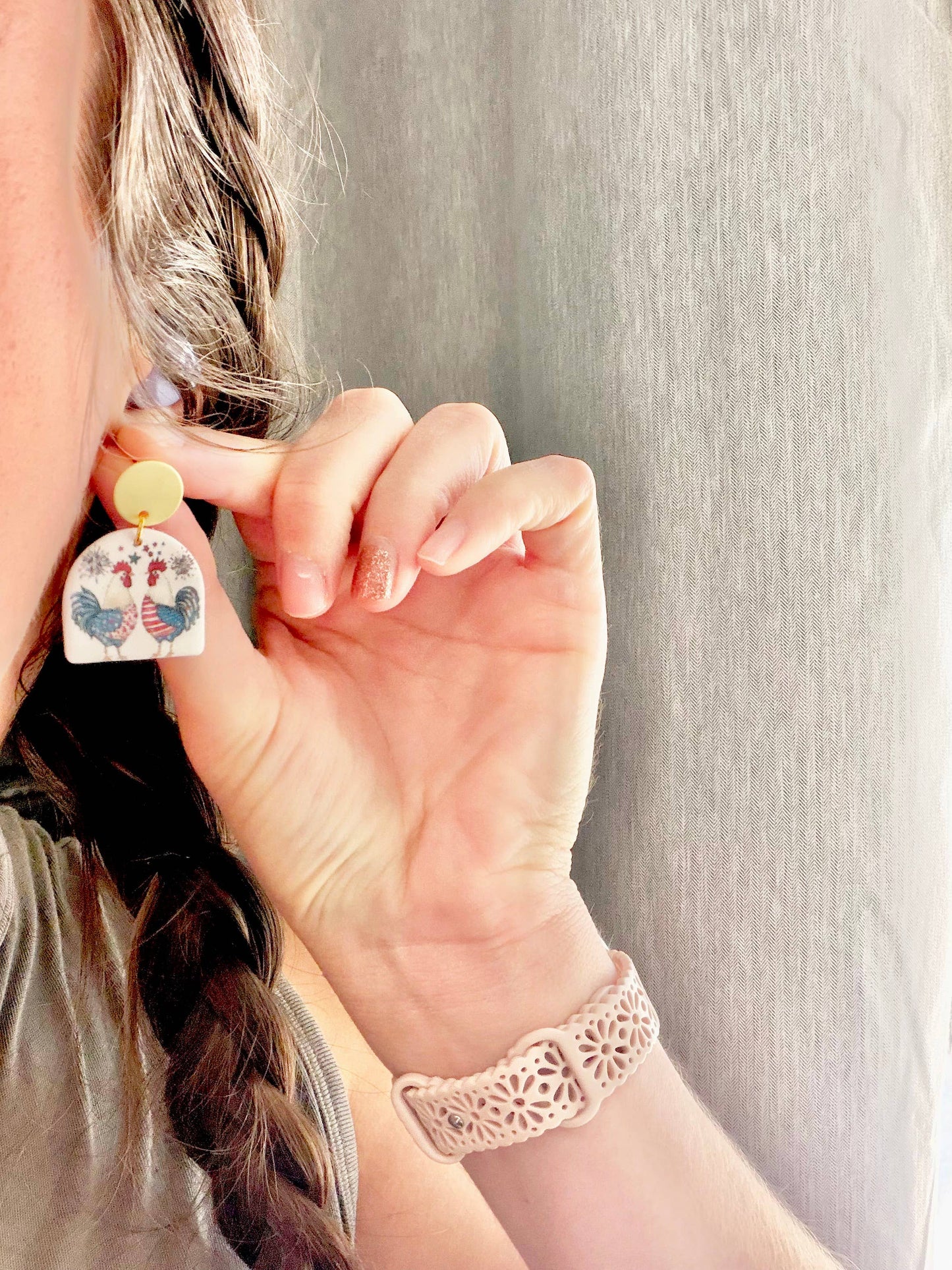 Patriotic Chicken Earrings, Chicken Clay Earrings