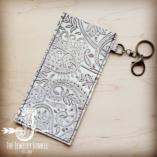 Embossed Leather Sunglasses Case w/ Keychain-Oyster Paisley 100o